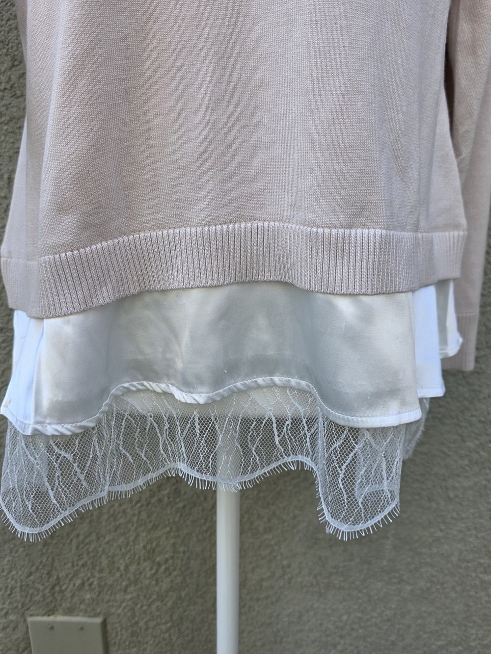 Belldini Blush Layered V-Neck Pullover with Satin & Lace Hem - Picture 3 of 7